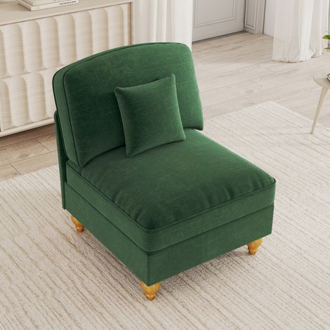 Sillón sin reposabrazos de chenilla verde con 1 cojín, 78 x 83,5 x 93 cm, OKWISH (1/5)