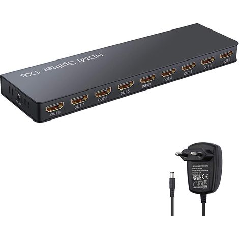 4K/1080P 30Hz/60Hz 3D HDMI Splitter Répartiteur 1 Entrée 8 Sorties avec Adaptateur Secteur Distributeur HDMI 1X8 Boîte de Ports UHD HDCP 1.2 pour Projecteur HDTV Lecteur PC Blu-Ray STB PS3 (1/5)