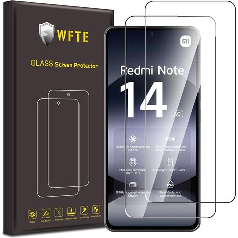 Lot de 2 Verre Trempé pour Xiaomi Redmi Note 14 5G/4G, 0,26mm Film de Protection D'écran avec Haute Transparence à 99%, Anti-trace Protecteur avec Dureté 9H Glass (1/5)