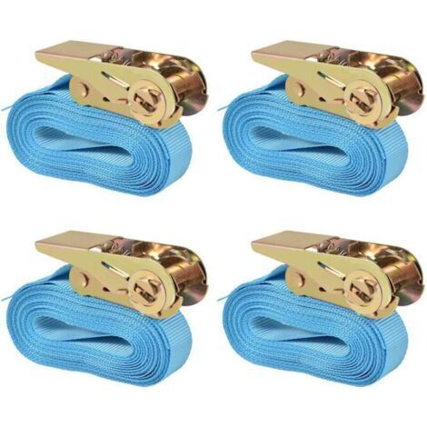 Sangle d’arrimage à cliquet 4 pcs 0,8 tonne – Longueur 6 m – Largeur 25 mm – Polyester haute qualité pour transport sécurisé (1/4)