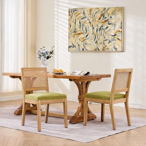 Chaises de salle à manger en rotin et bois massif olive en lin (1/5)