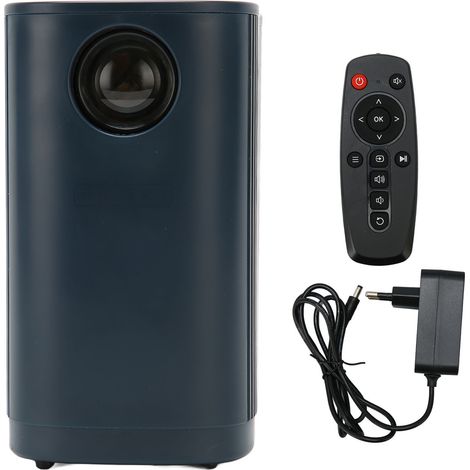 Mini-projecteur 1080P 16-100 pouces avec télécommande, double haut-parleur, projecteur portable pour famille et extérieur 100-240V bleu prise UE (1/5)