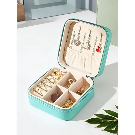 Mini boîte de rangement portable pour bijoux de voyage, mini boîte à bijoux en cuir synthétique pour bagues, boucles d'oreilles, colliers (bleu)