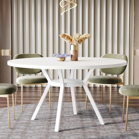 Runder Esstisch für 4 Personen, Runder Esszimmertisch mit Metallfuß, 120cm Runder Küchentisch mit Ablagefach für Zuhause,Esszimmer, Wohnzimmer,weiß (nur Tisch) (1/5)