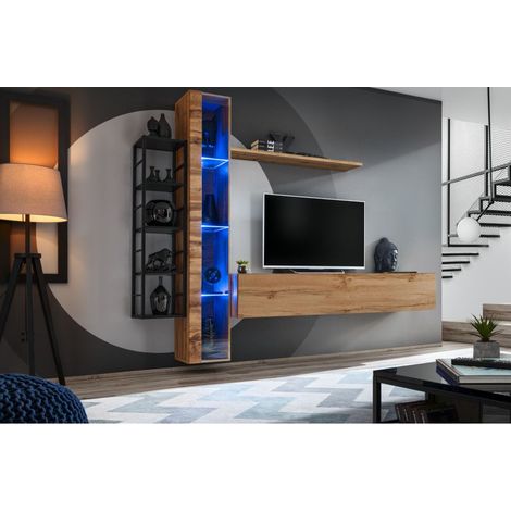 Ensemble meuble TV mural Switch Met VII - L 240 x P 40 x H 180 cm - Marron - Livraison gratuite