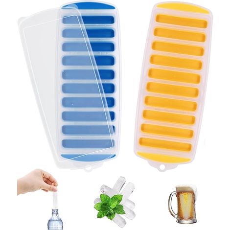 Lot de 2 bacs à glaçons avec couvercles étanches, moule en silicone à démoulage facile de 28 cubes pour whisky, cocktails et autres boissons (1/5)