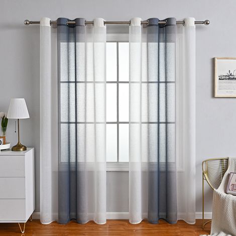 Tende per Interni Soggiorno Camera da Letto Cameretta Bimbo Voile Semitrasparenti Righe Con Occhielli Strisce Decorativi per Tenda Finestra Balcone Casa 2 Pannelli – Grigio 132x213 (1/5)