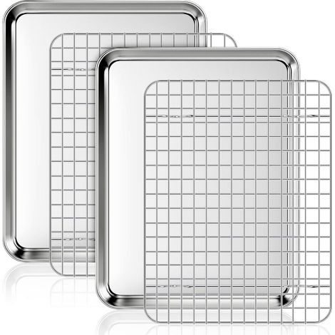 Plaque à pâtisserie avec grille de refroidissement 5 cm 2 plaques inox 2 grilles pour four plaque (1/5)