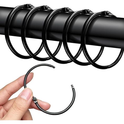 100 Gardinenringe, 50 mm, runde Gardinenclips, Duschvorhang-Metallclips, geeignet für Gardinen und Gardinenstangen (schwarz). (1/4)