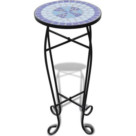 Table d'appoint en mosaïque bleue et blanche (1/5)