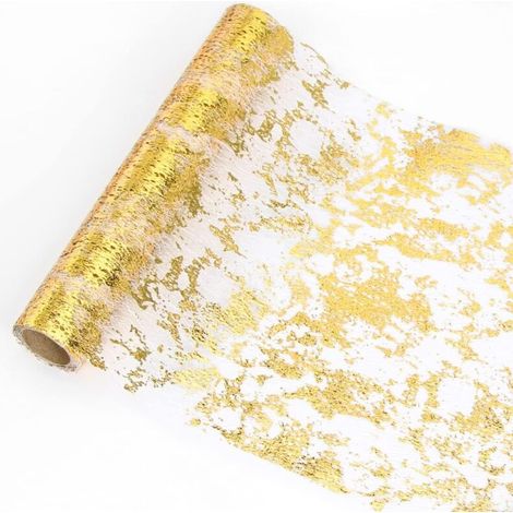 28 cm x 10 m gerollte Organza-Tülltischdecke (Gold) Vliesstoff Gold (1/5)