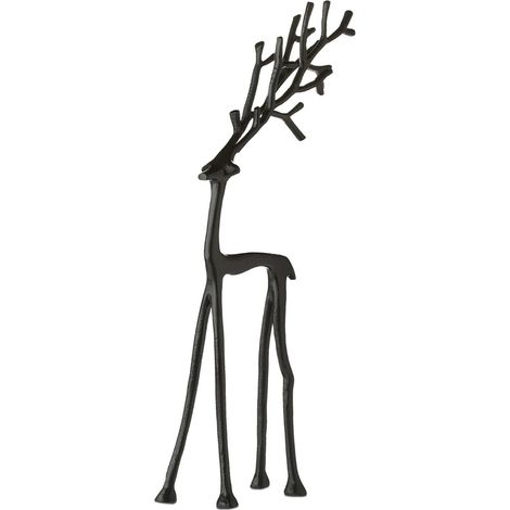 Statue Cerf - Finition Vieillie Métal Imité - Décoration Intérieure Extérieure - Pour Cheminée Table à Manger Étagères Entrée - 1 Pièce (1/3)