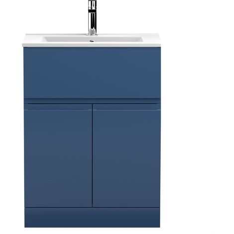 Mavesyn Contemporary 2 Door 1 Drawer Floor Standing Vanity Unit with Minimalist Basin, Dark Blue, 600mm