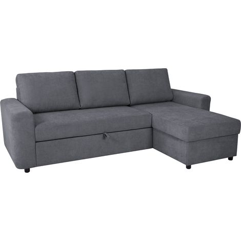 CELIA - Canapé d'angle convertible et réversible avec coffre en tissu gris foncé (1/5)