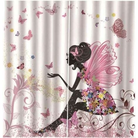Rideau Occultant Isolant Thermique-Motif Papillon Fée - Blanc/Rose/Jaune-1 Pièce 100x140cm pour Chambre d'Enfant/Fille ou Salon (1/4)