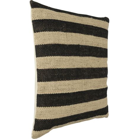 EGLO LIVING Kissen Chevery, natürliches Couch Zierkissen, Dekokissen aus Jute und Wolle in Schwarz und Beige gestreift, Kissenbezug gewebt mit Inlett, Sofakissen 50x50 cm (1/4)