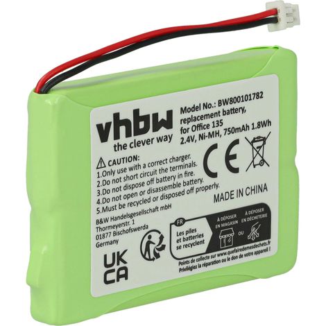 vhbw Akku Ersatz für 20328196BD, 2010 für schnurlos Festnetz Telefon (750 mAh, 2,4 V, NiMH)