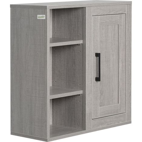 Pensile Bagno con 3 Ripiani Aperti e Armadietto 48x20x50 cm in Legno Truciolare Grigio (1/5)