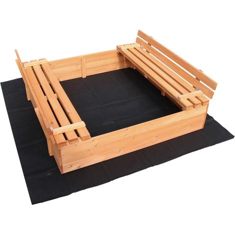 Bac à sable couvercle repliable 2 bancs intégrés 98 cm bois d'épicéa (1/3)