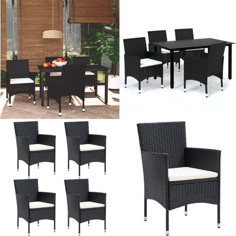 Set da Pranzo da Giardino 5 pz con Cuscini in Polyrattan Nero - Sedie da giardino - Tavolo da giardino