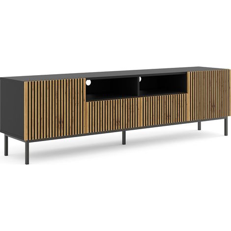 Mueble TV 2 puertas 2 cajones 200 cm Philaé Madera y Negro (1/3)