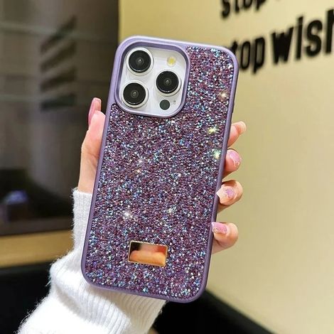 (Violet, iPhone 15 Pro) Coque de téléphone tendance et élégante, ornée de faux diamants scintillants, idéale pour Instagram et résistante aux chocs.
