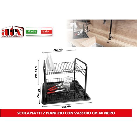 Scolapiatti da Cucina Lavello con Vassoio Zio 2 Posti Nero Artex