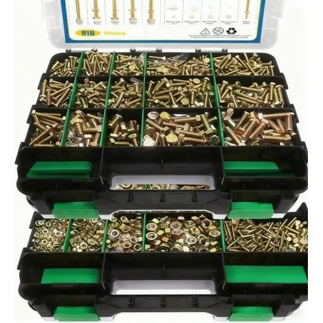 Kit d'assortiment de boulons et d'écrous métriques de grade 8.8 de 919 pièces, tailles M4 M5 M6 M8, fil grossier, avec boîtier de stockage (vert)