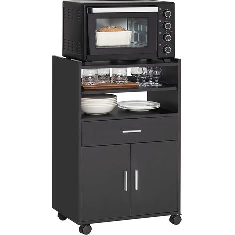 SoBuy Scaffale per Forno a microonde, Carrello da cucina,credenza con route, Nero FSB09-SCH