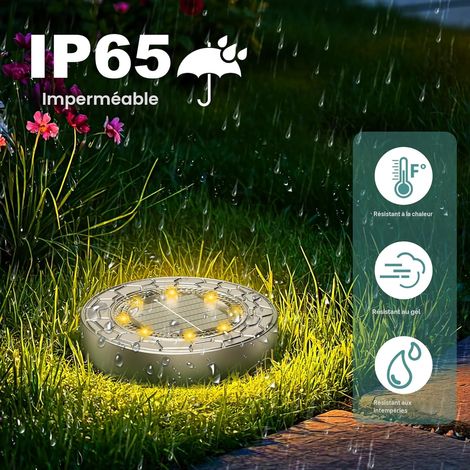 FIFlying 10 Piece Lampe Solaire Exterieur, 8 LED Lumiere Solaire Exterieur, Stainless Steel LED Lampe Solaire Exterieur Jardin, for Lawn, Driveway, Sidewalk, Patio, Blanc Chaud (1/4)