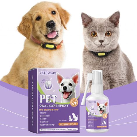Spray d'hygiène buccale qui élimine la plaque dentaire et les taches, combat la mauvaise haleine et rafraîchit l'haleine. Convient aux chats et aux chiens. -- 50 ml (1/5)