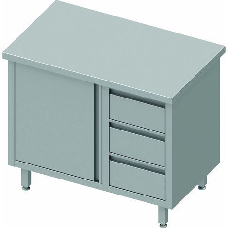 Meuble Bas Cuisine Inox - Porte & 3 Tiroirs à Droite - Gamme 700 - Stalgast
