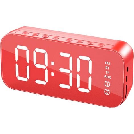 Réveil Mignon Version 4.2 Haut-Parleur Mains Libres Multifonction ABS Écran Miroir LED Affichage Numérique Compatible Caisson de Basses Bureau Déco Chambre Moderne (1/5)