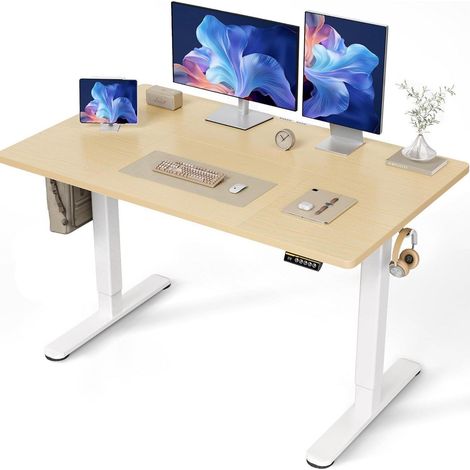 CLAIKS Elektrischer Schreibtisch Höhenverstellbar 140×70cm Beige (1/5)