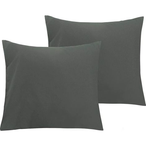 2 Taies d'oreiller, 65x65 cm, microfibre, fermeture éclair, sans repassage, gris foncé (1/5)
