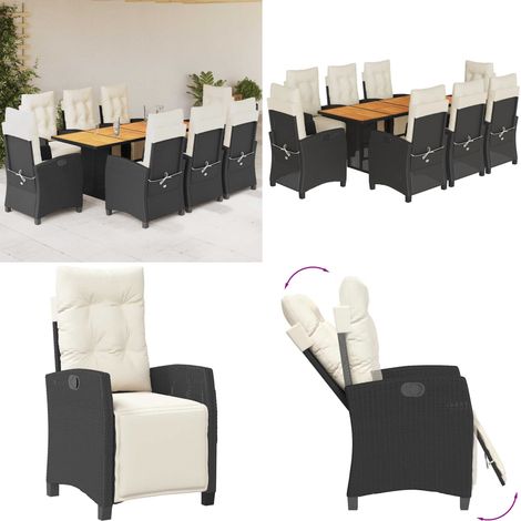 9-tlg. Garten-Essgruppe mit Kissen Schwarz Poly Rattan - Gartengestelle - Gartenmöbelset - Esstisch - Gartenstühle - Outdoor Möbel - Home & Living (1/5)