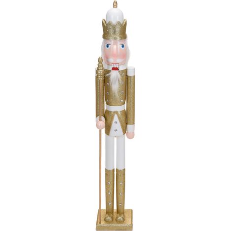 STATUA SCHIACCIANOCI NATALIZIO IN LEGNO 106CM BIANCO ORO MODELLO ASSORTITO (1/4)