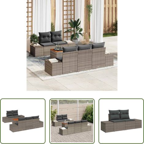 vidaXL Jardin -  Ensemble de canapé de jardin avec coussin 6 pcs Gris polyrotin (1/5)