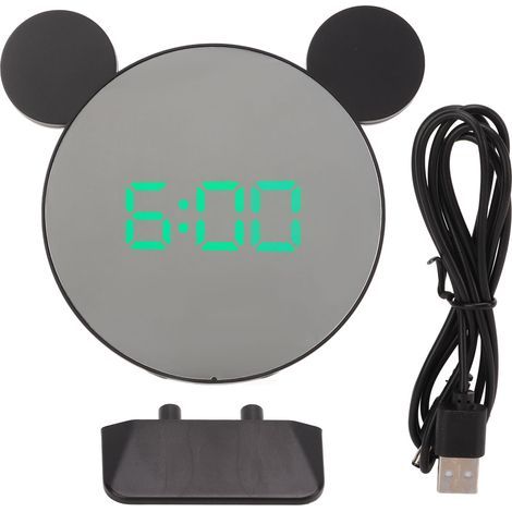 Mirror Alarm Clock 2 Level Brightness Adjustment Ear Design LED Mirror Digital Alarm Clock for Home Desks Bedroom Green Light (1/4)