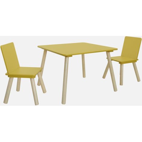 Mesa cuadrada infantil de madera de pino con 2 sillas