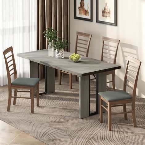Mesa de comedor para 8 personas, mesa de cocina con tablero grueso, mesa rectangular de estilo industrial para salón y comedor, 180x80x75 cm, gris.