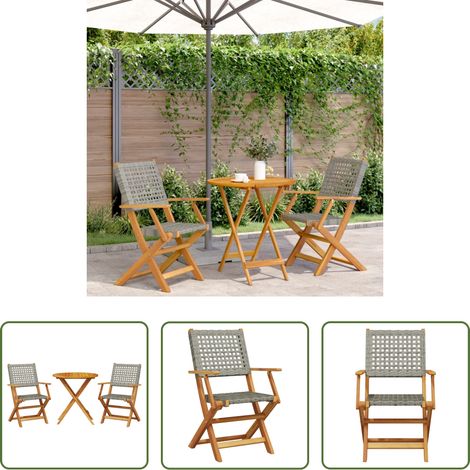 vidaXL Gartentisch - 3-tlg. Bistro-Set Grau Poly Rattan und Massivholz (1/5)