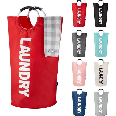 Panier à linge 90L, pliable, poignées rembourrées, idéal rangement et transport vêtements, rouge. (1/5)