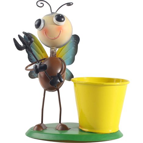 Pot de fleurs en métal décoratif abeille jaune design seau pour plantes grasses jardinage bureau maison (1/5)