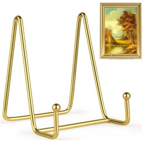 4 Pouces Supports de Plaque pour Affichage, amélioré Or présentoir Fer chevalet Support Photo Cadre Titulaire métal Supports pour Photo, Assiette décorative, tablettes et Art -2 Pack (1/4)