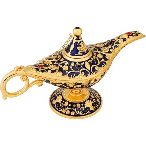 Lampe à huile en métal sculpté avec inscription à vœux, théière, objet de décoration rétro (bleu saphir) (1/5)
