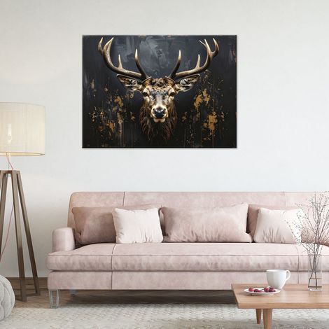 Wandbild Hirschkopf auf schwarzem Hintergrund 100x70 (1/4)