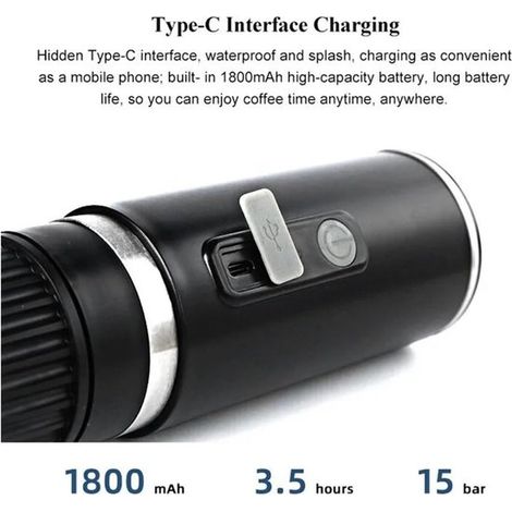 Tragbare Kaffeemaschine Reisekaffeemaschine Kaffee für unterwegs Elektrisch betrieben 100 ml Schwarz (1/5)