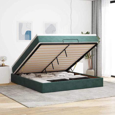 VidaXL Cadre de lit ottoman avec matelas vert foncé 160x200 cm velours (1/5)