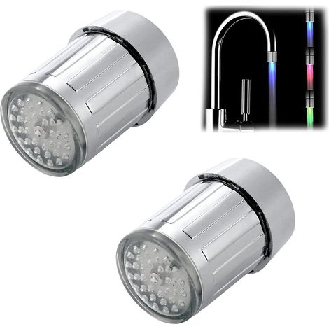 2 Pices Robinet D'eau Led Color, Robinets Led, 3 Couleurs Changeantes Capteur De Temprature De L'eau Robinet,pour Dans Les Restaurants,maisons, Cu (1/5)